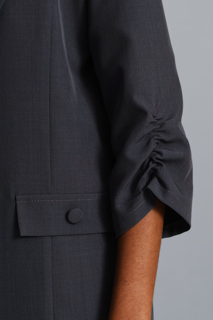 Ruched Sleeve Pocket Melange Blazer - Grey Melange