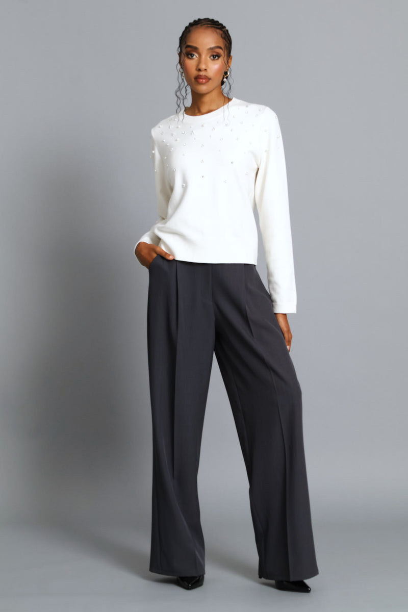 Pearl Embellished Pullover - Cream