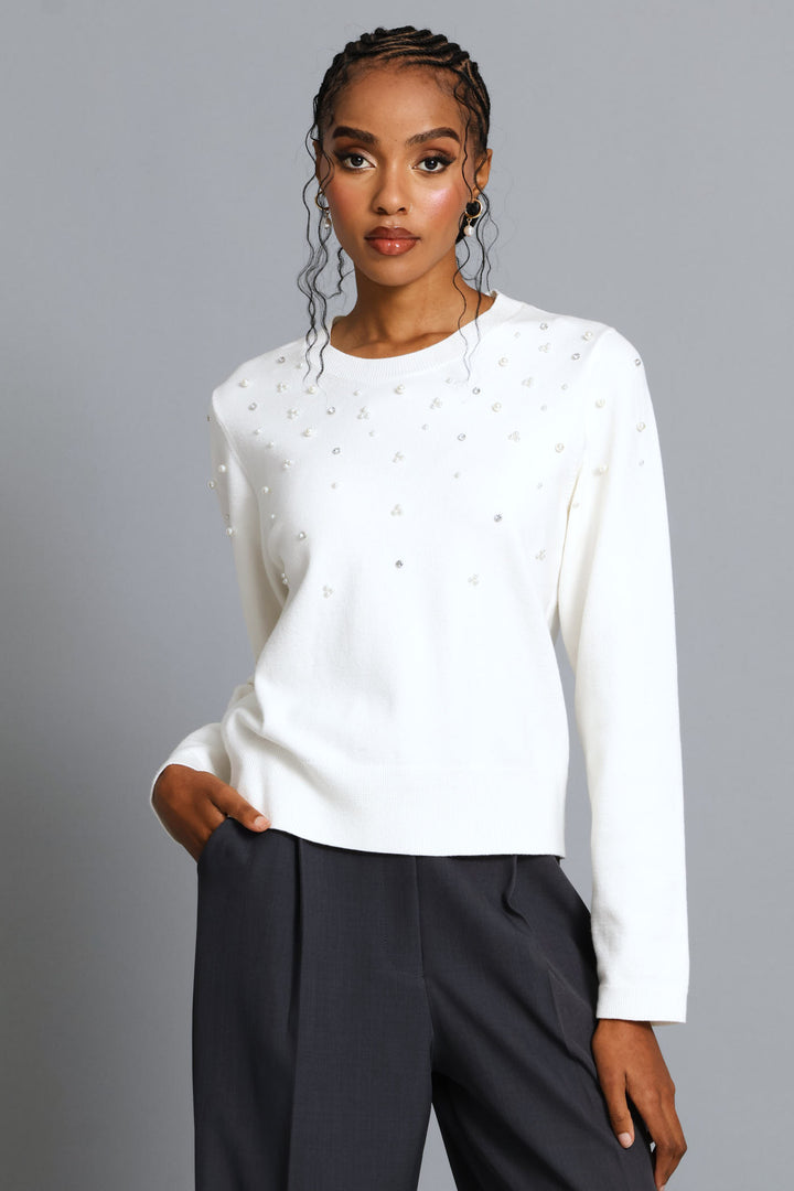Pearl Embellished Pullover - Cream