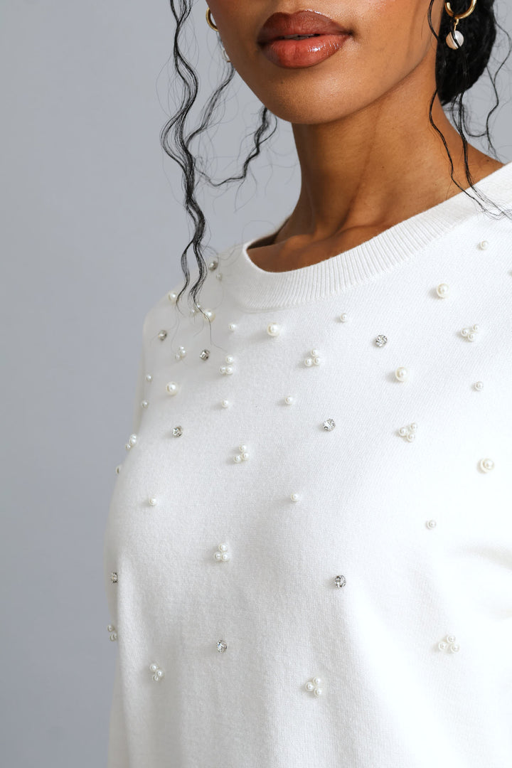 Pearl Embellished Pullover - Cream
