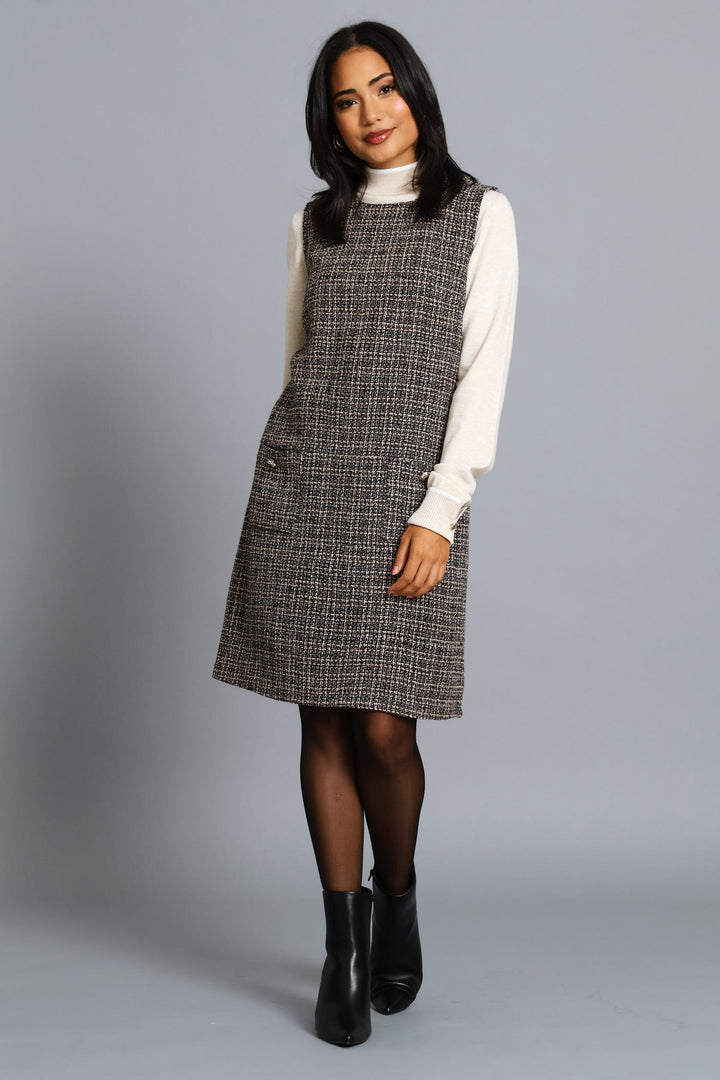 Pocket Flap Shift Tweed Dress - Black