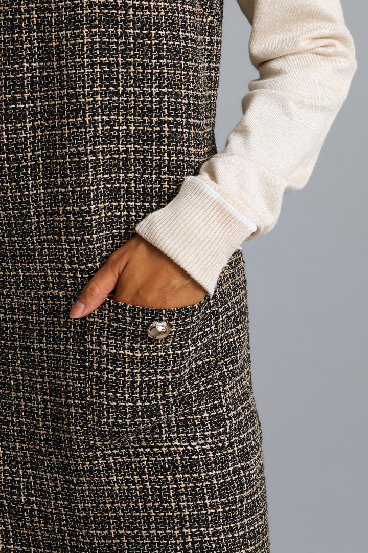 Pocket Flap Shift Tweed Dress - Black