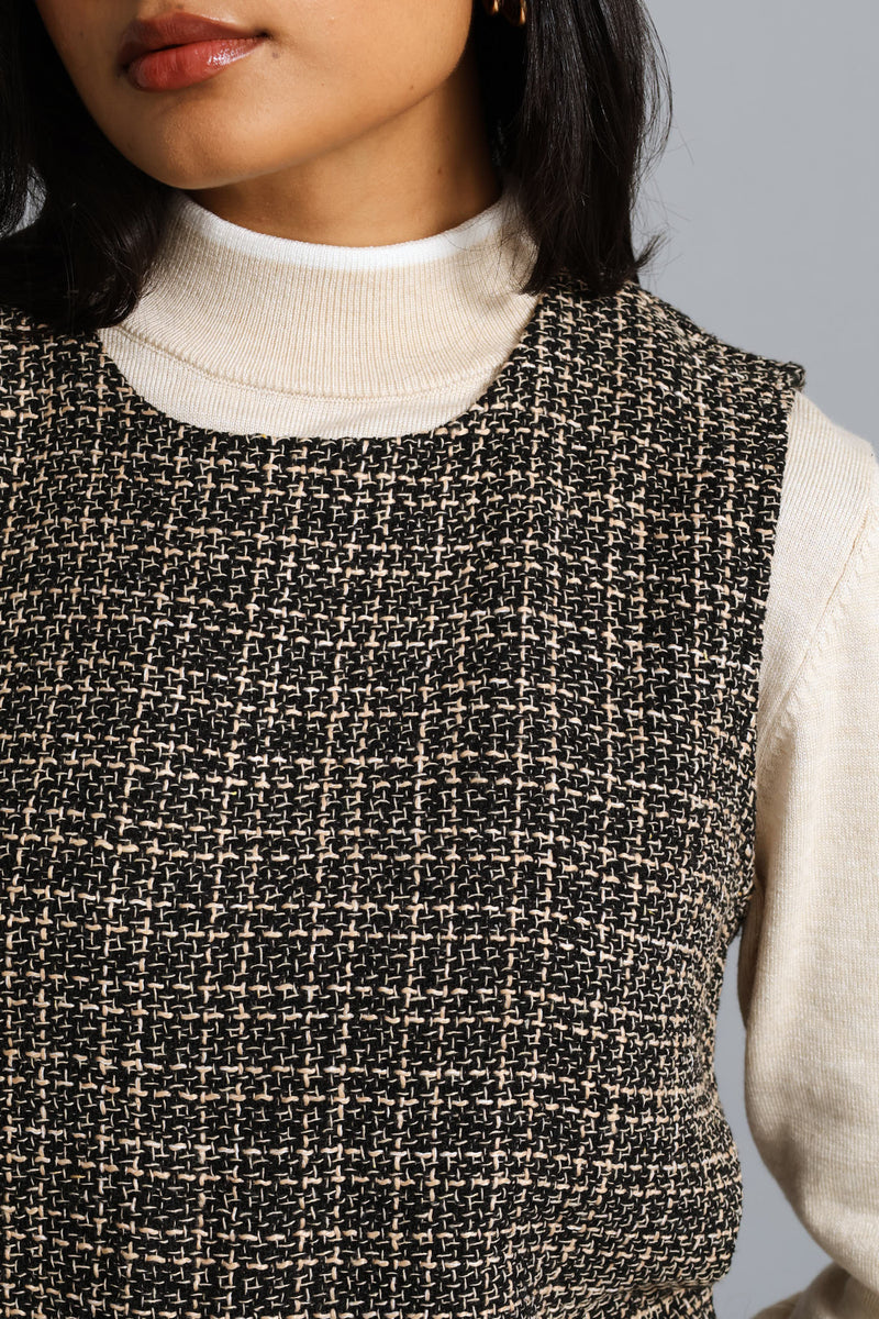 Pocket Flap Shift Tweed Dress - Black