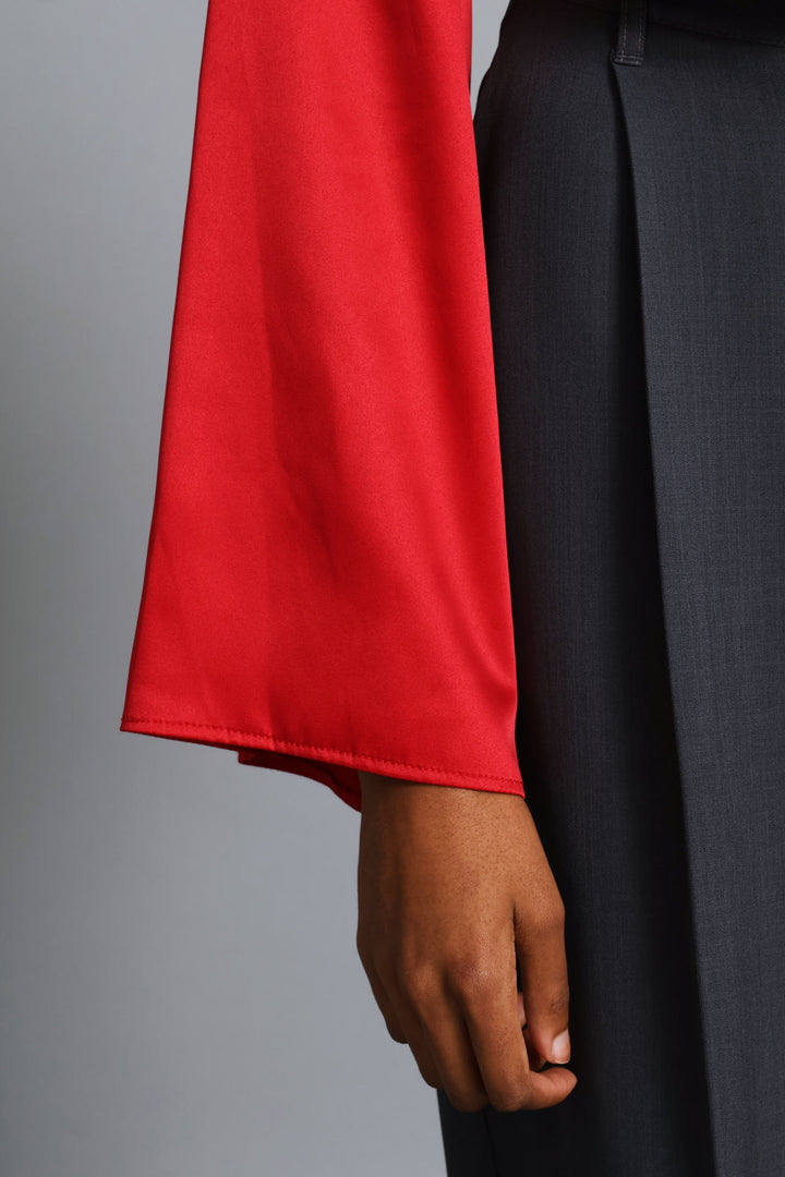 Keyhole Button Satin Blouse - Dark Red