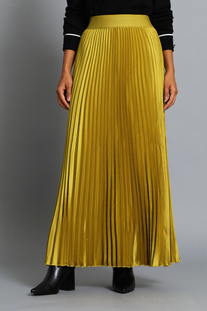Pleated Satin Maxi Skirt - Bright Chartreuse