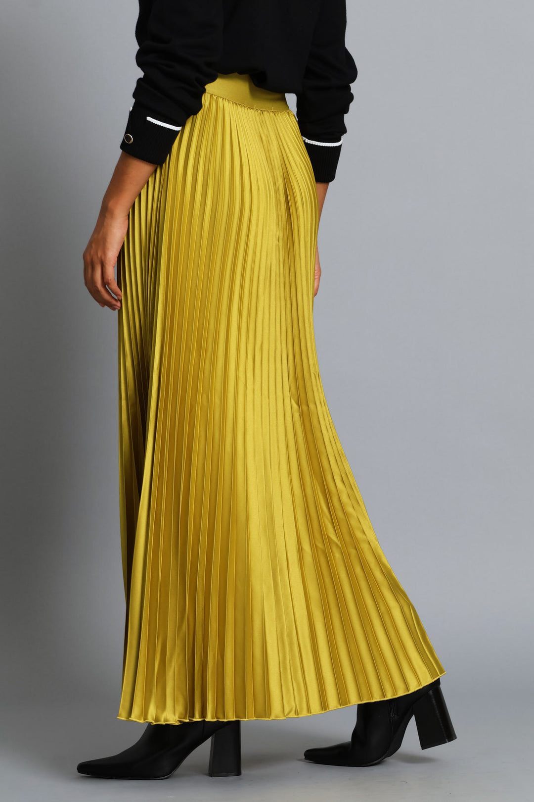 Pleated Satin Maxi Skirt - Bright Chartreuse