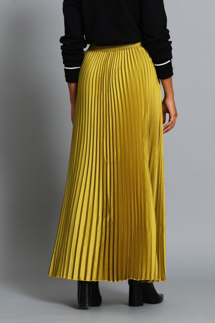 Pleated Satin Maxi Skirt - Bright Chartreuse