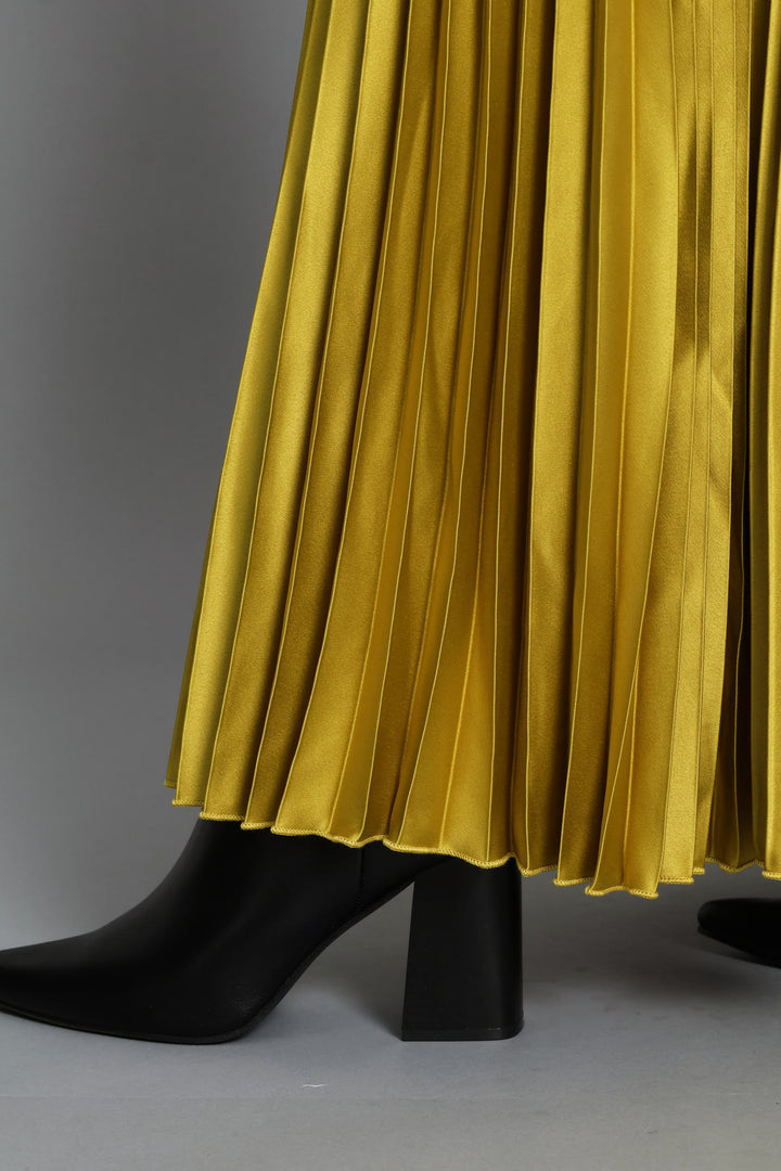 Pleated Satin Maxi Skirt - Bright Chartreuse