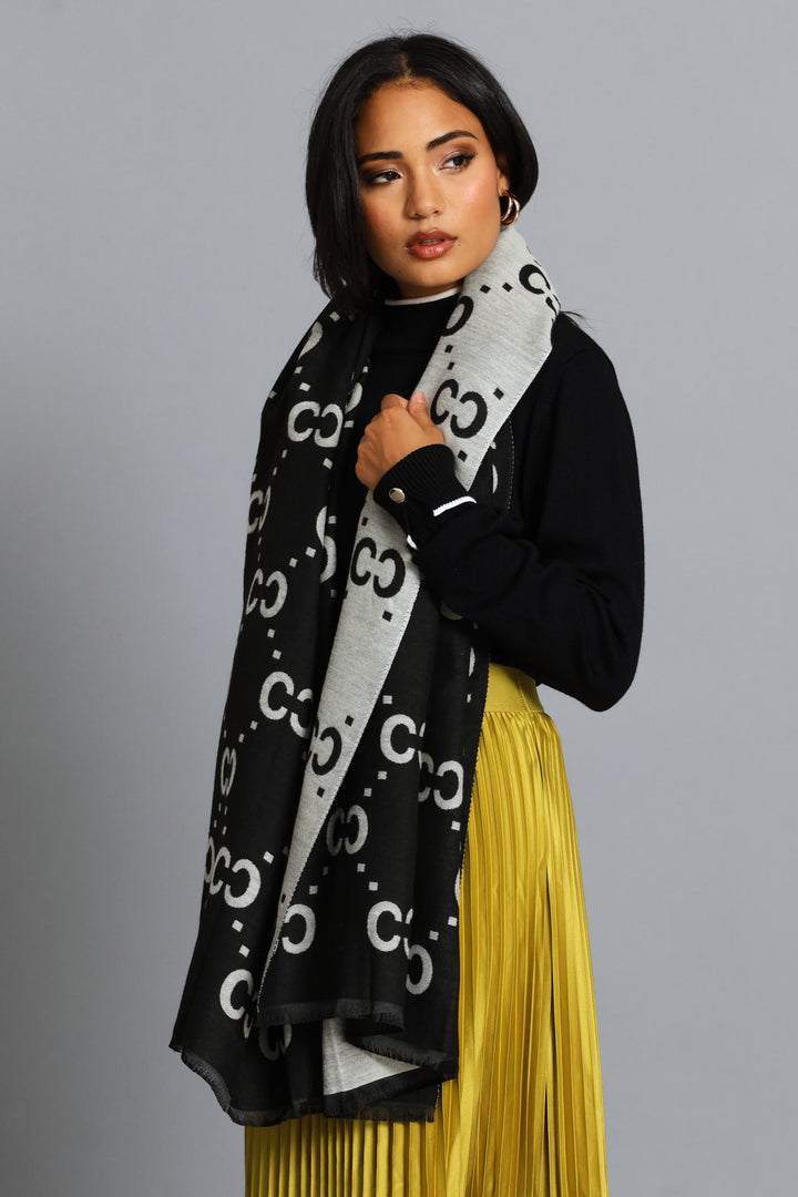 Monogram Scarf - Black/Cream