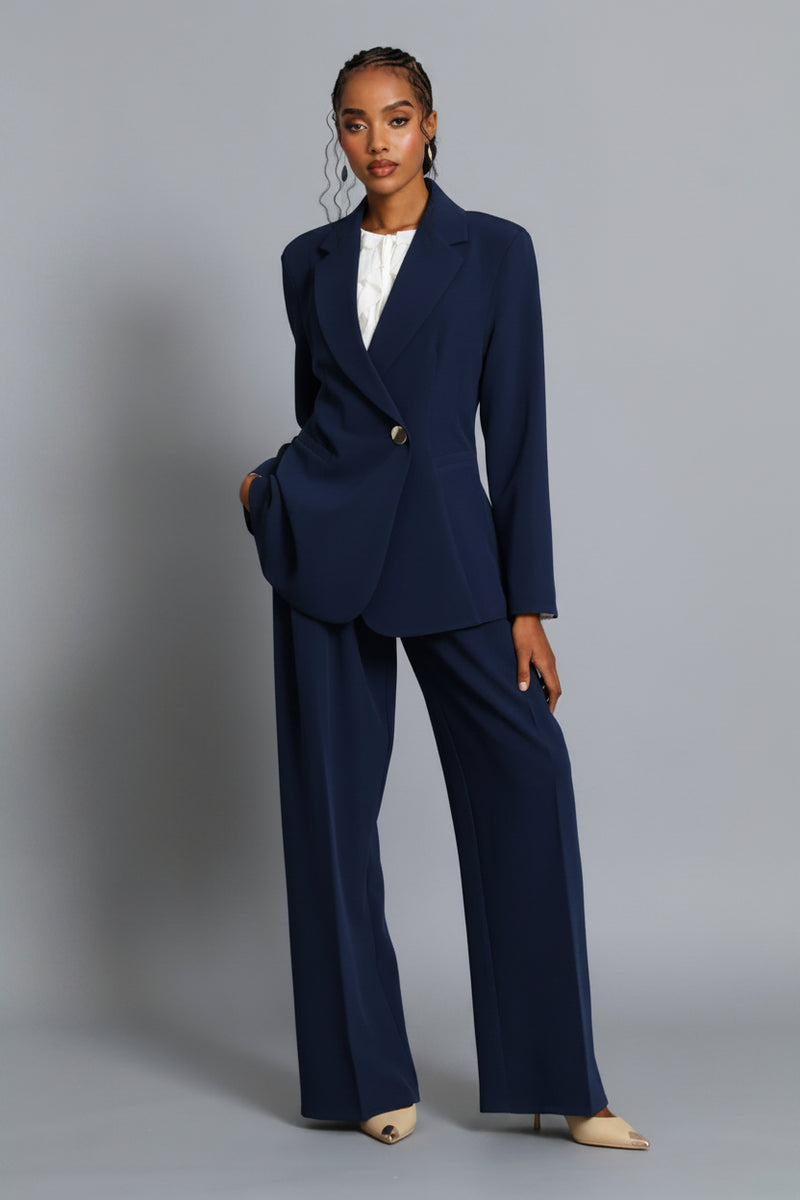 Double Pleat Wide Leg Pant - Dark Navy