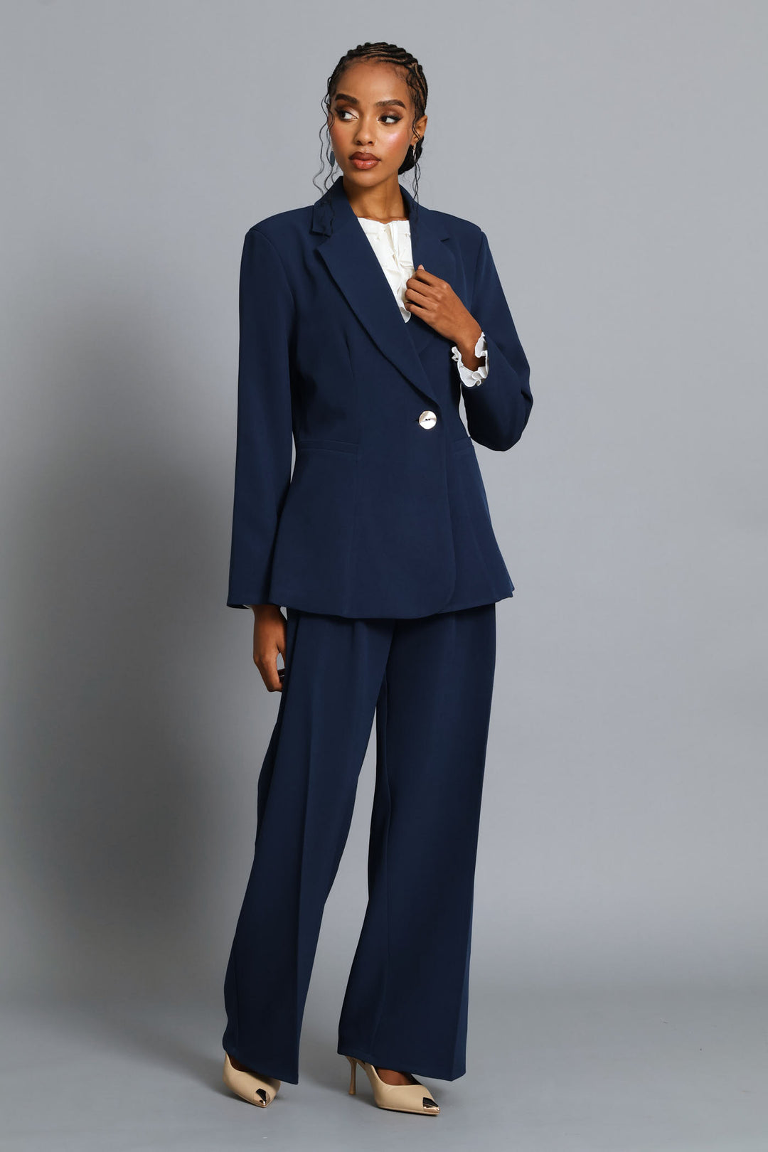 Abstract Fancy Button Blazer - Dark Navy