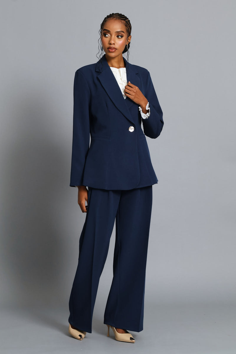 Abstract Fancy Button Blazer - Dark Navy