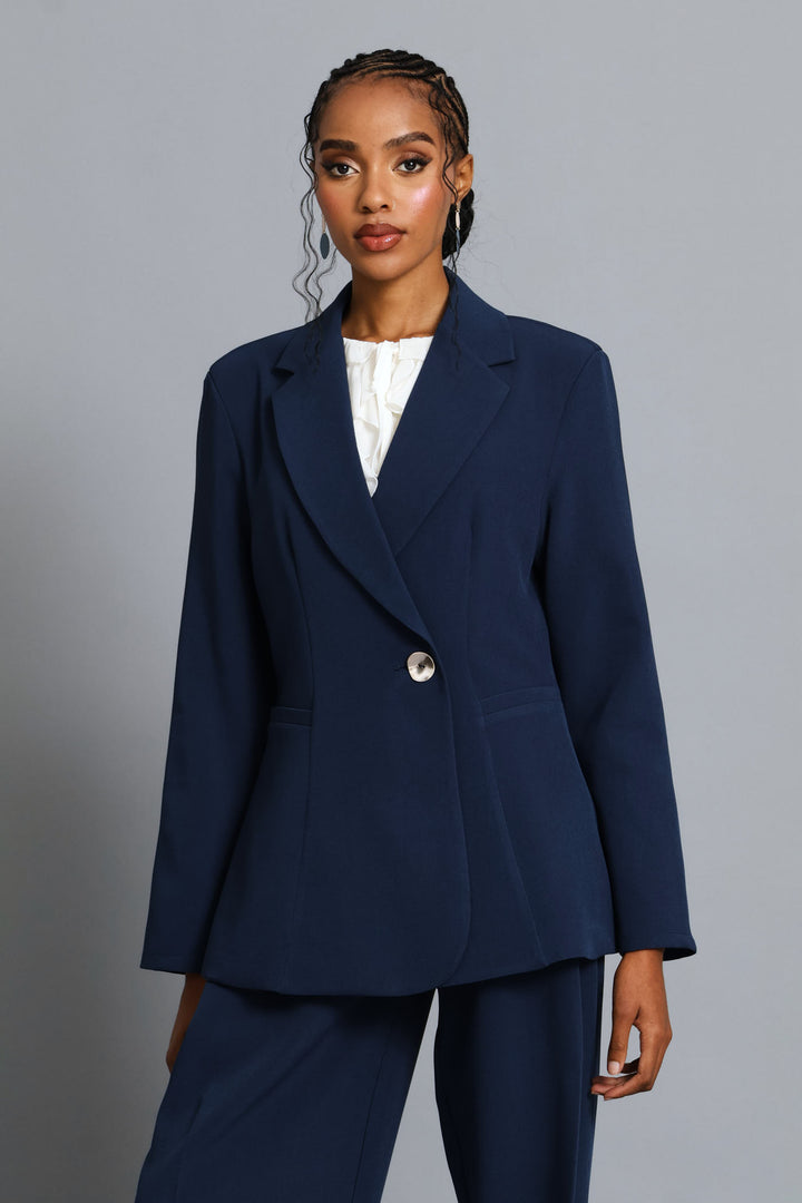 Abstract Fancy Button Blazer - Dark Navy