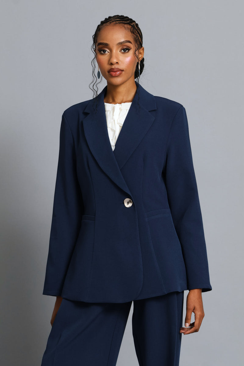 Abstract Fancy Button Blazer - Dark Navy