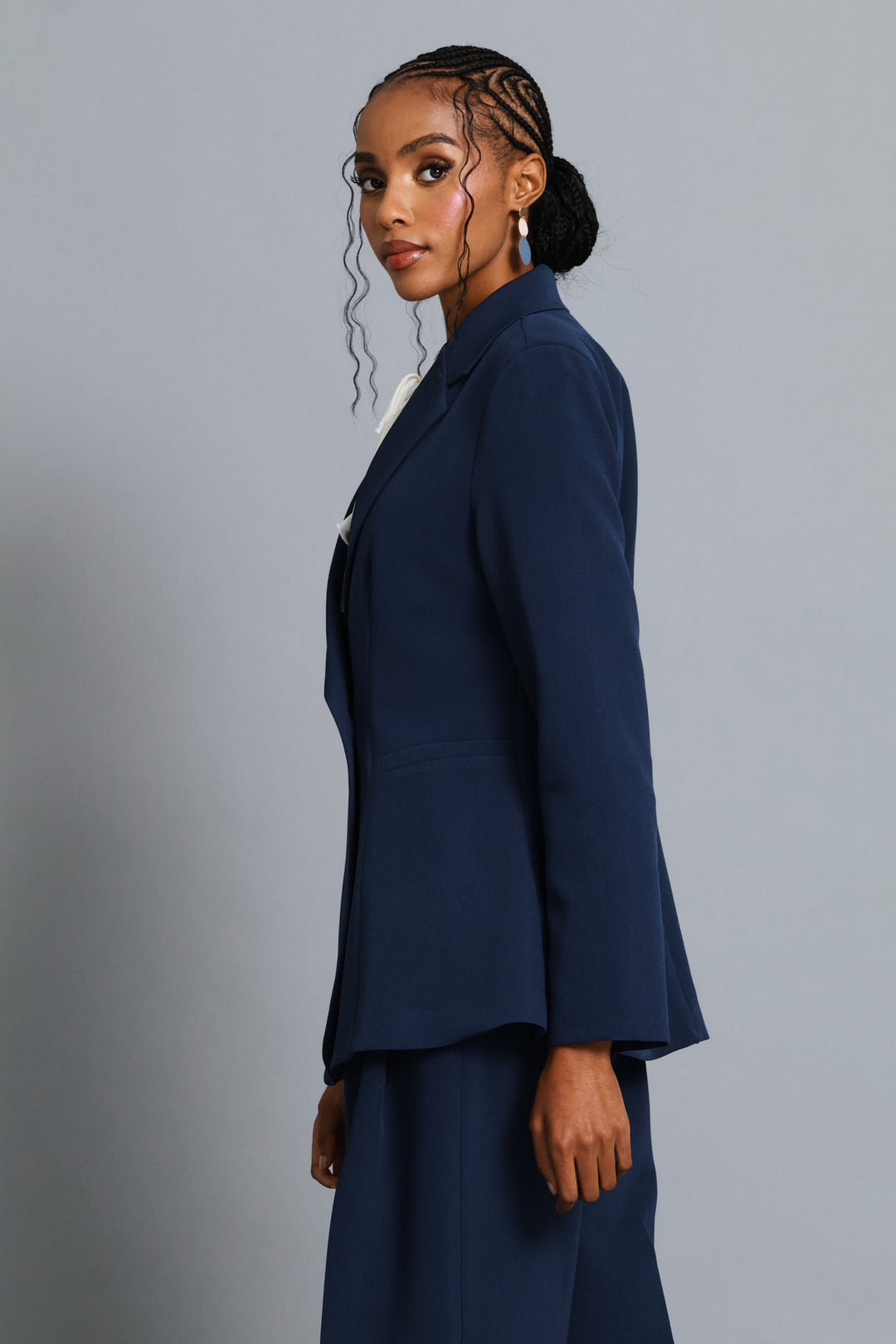 Abstract Fancy Button Blazer - Dark Navy