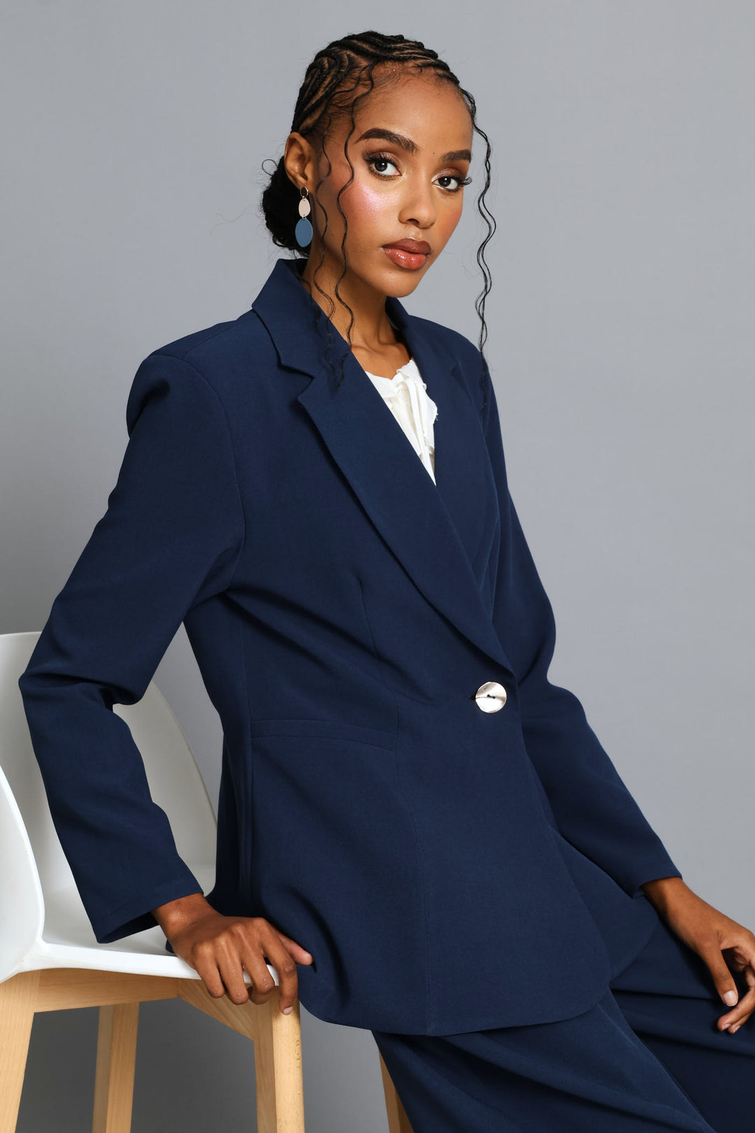Abstract Fancy Button Blazer - Dark Navy