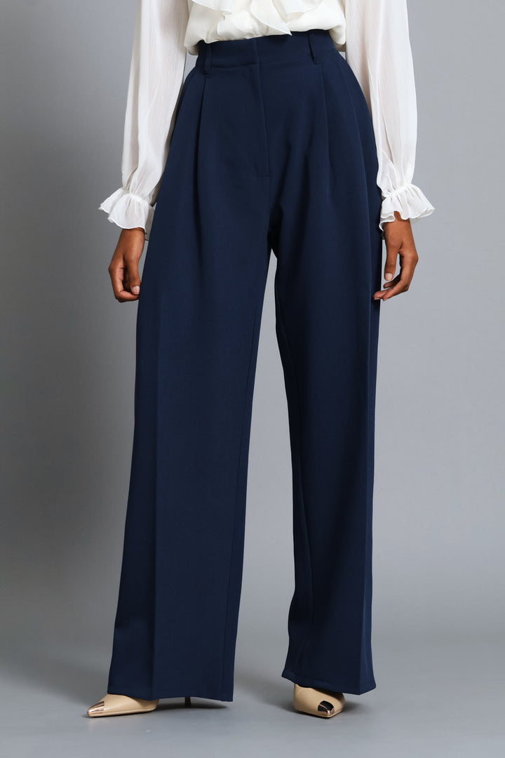 Double Pleat Wide Leg Pant - Dark Navy