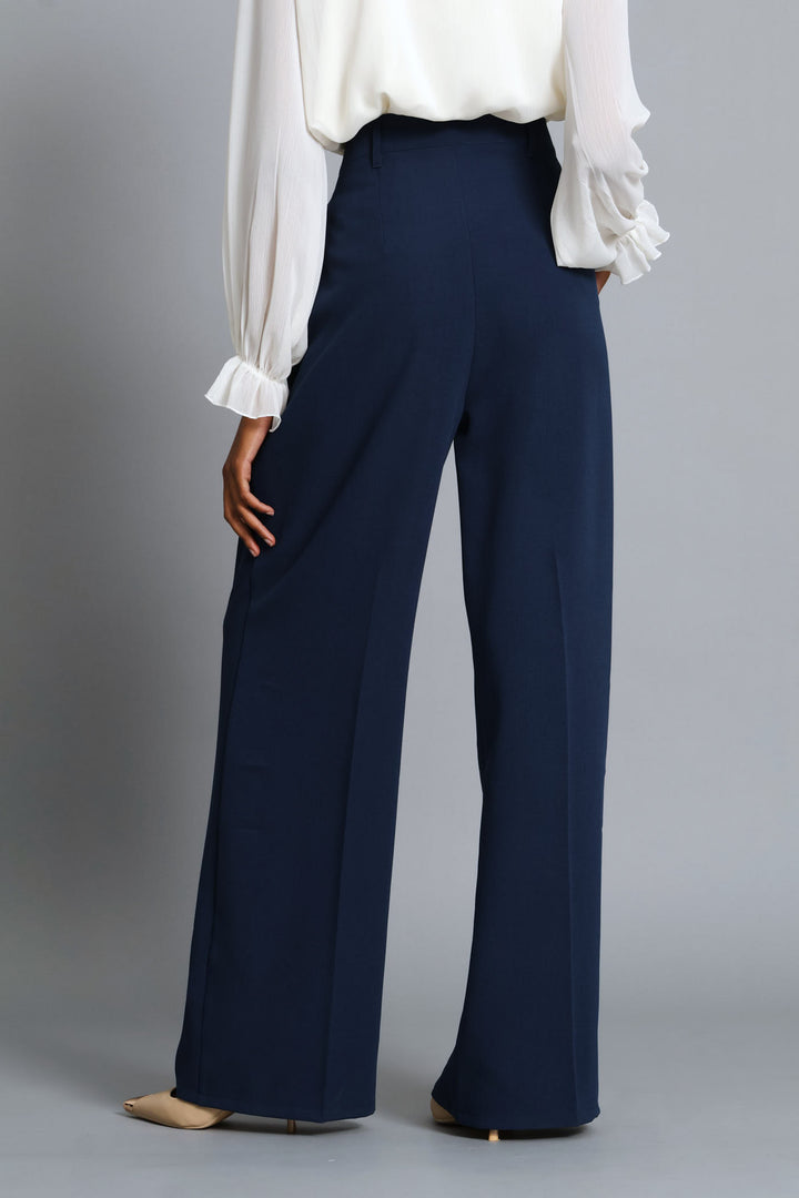 Double Pleat Wide Leg Pant - Dark Navy