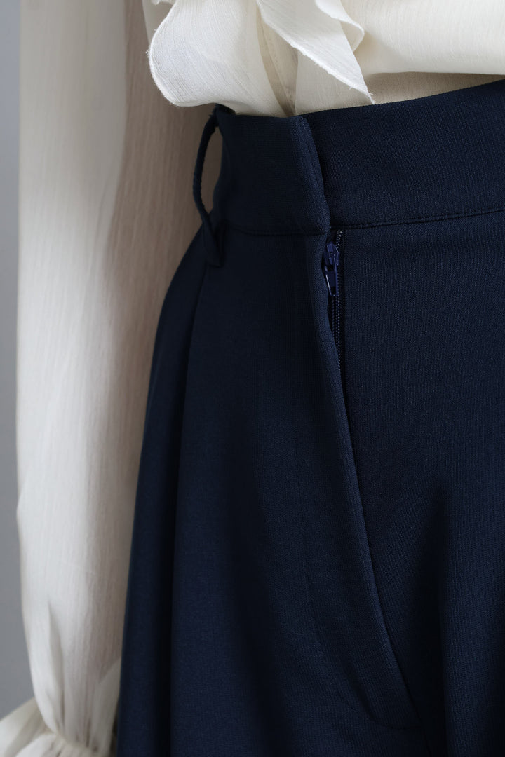 Double Pleat Wide Leg Pant - Dark Navy