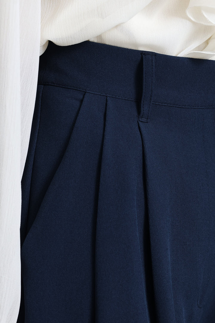Double Pleat Wide Leg Pant - Dark Navy