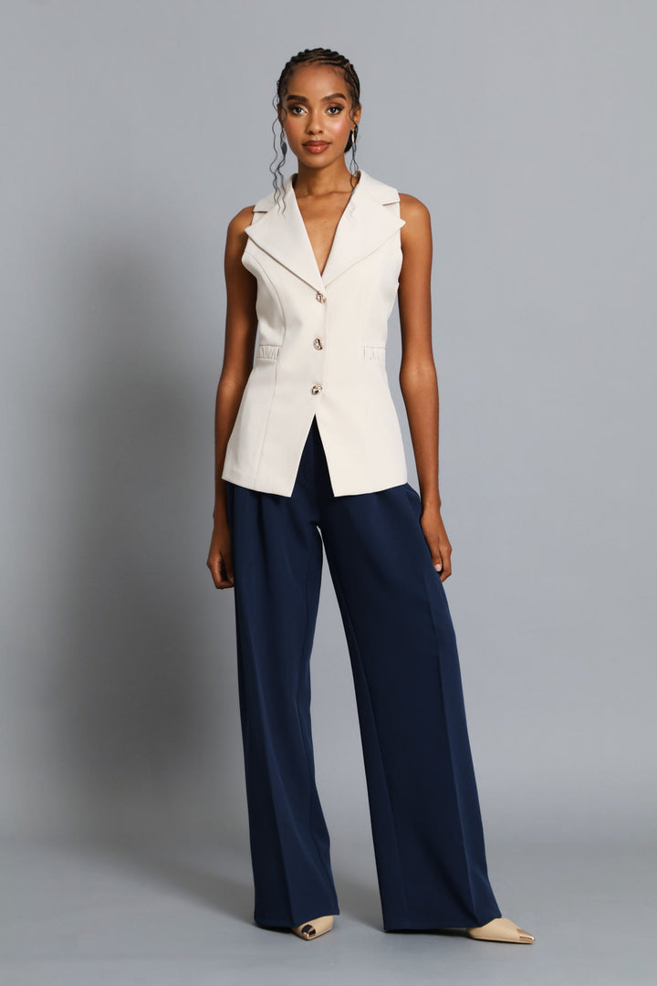 Double Pleat Wide Leg Pant - Dark Navy