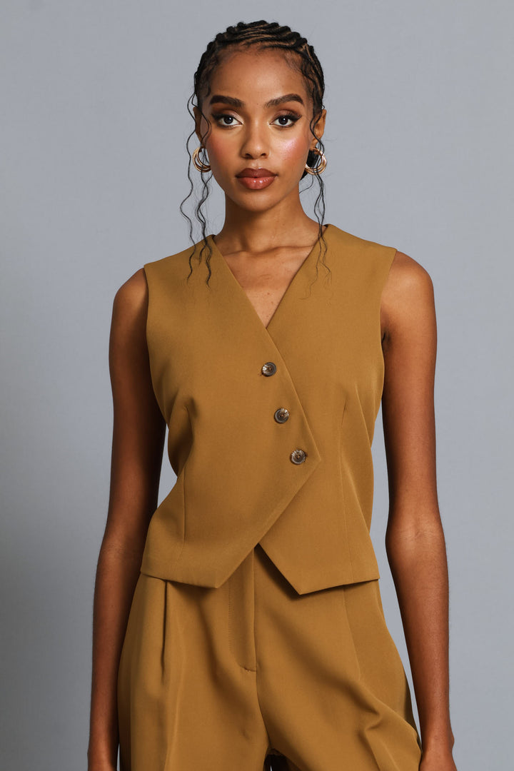 Angled Panelled Waistcoat - Tan