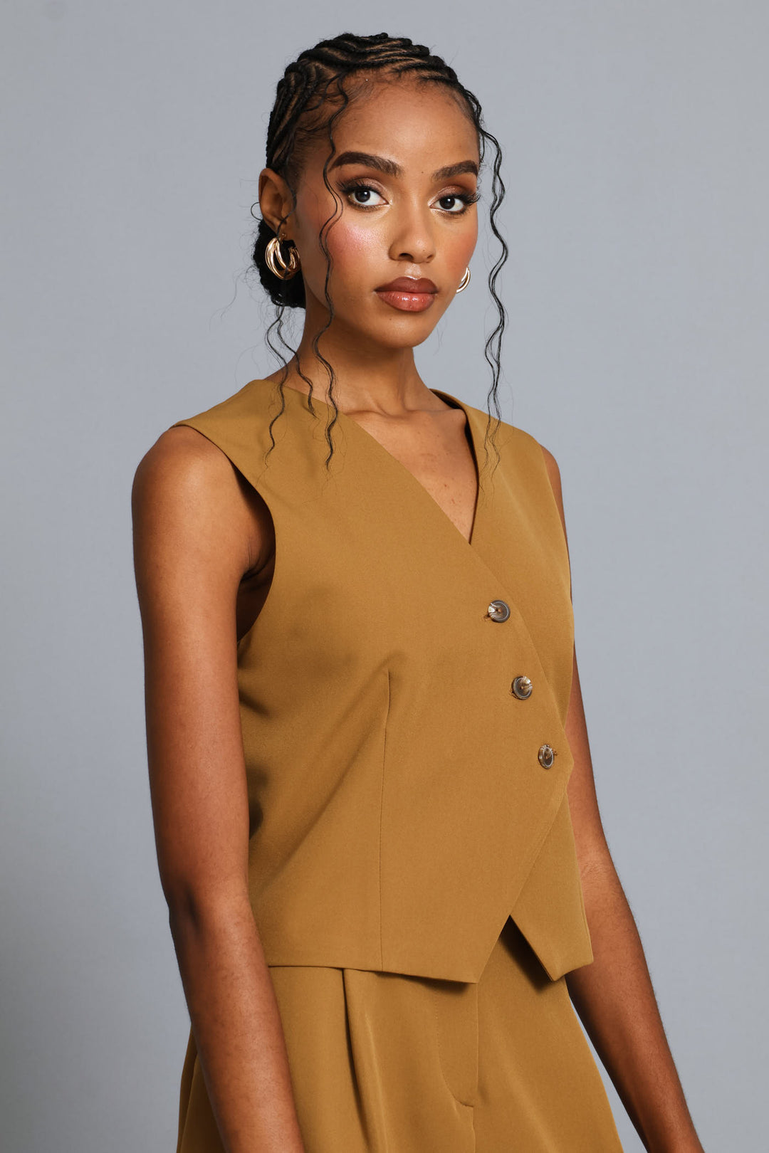 Angled Panelled Waistcoat - Tan