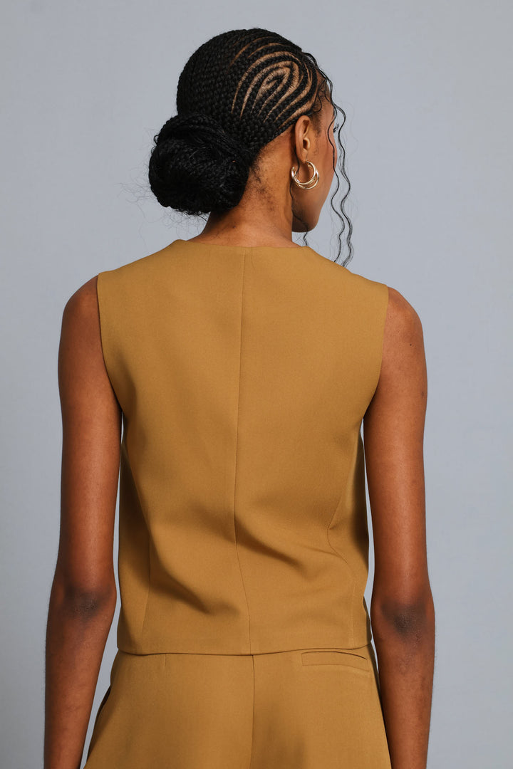Angled Panelled Waistcoat - Tan