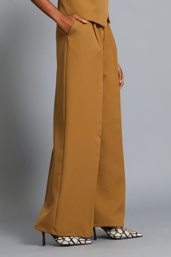 Extended Tab Wide Leg Pant - Tan