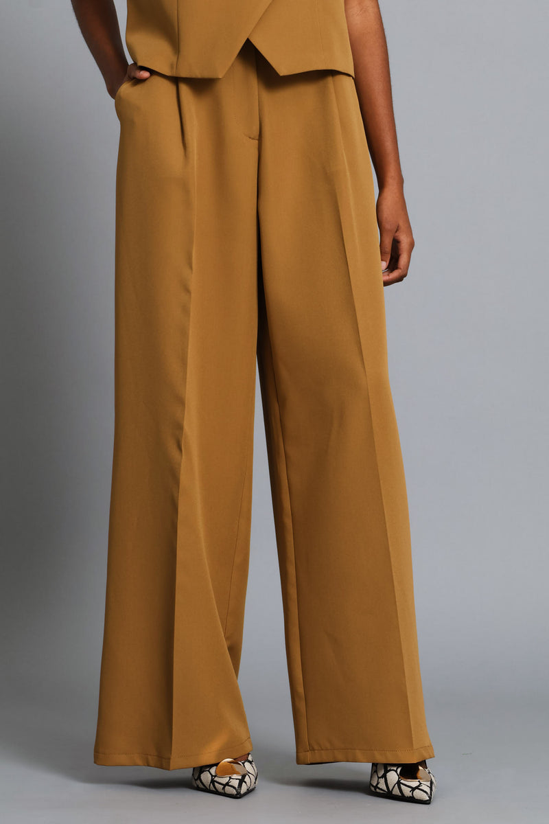 Extended Tab Wide Leg Pant - Tan