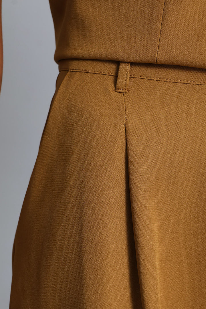 Extended Tab Wide Leg Pant - Tan
