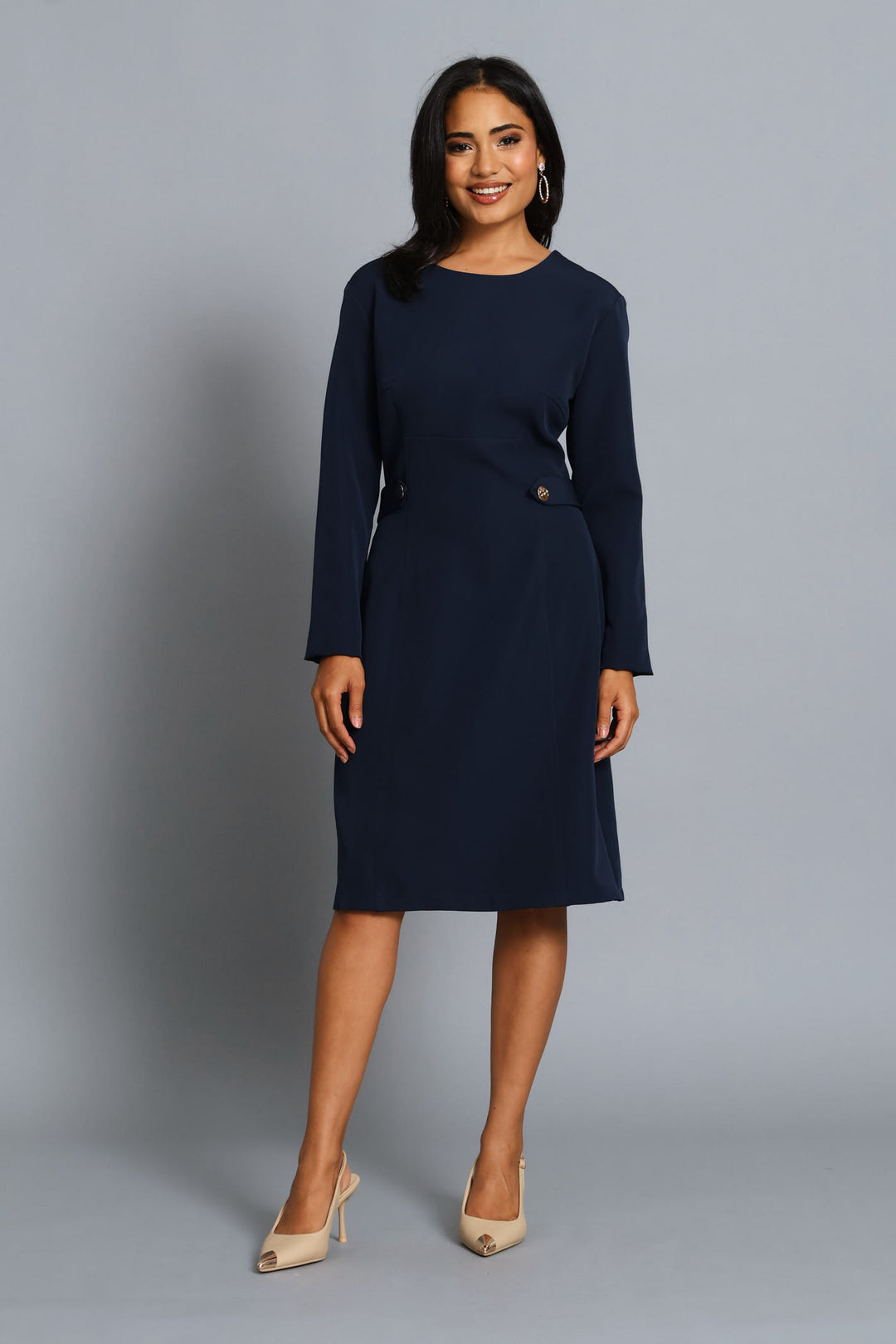 Panel Side Tab Work Pencil Dress - Dark Navy