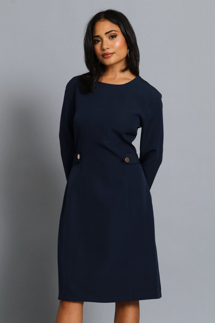 Panel Side Tab Work Pencil Dress - Dark Navy