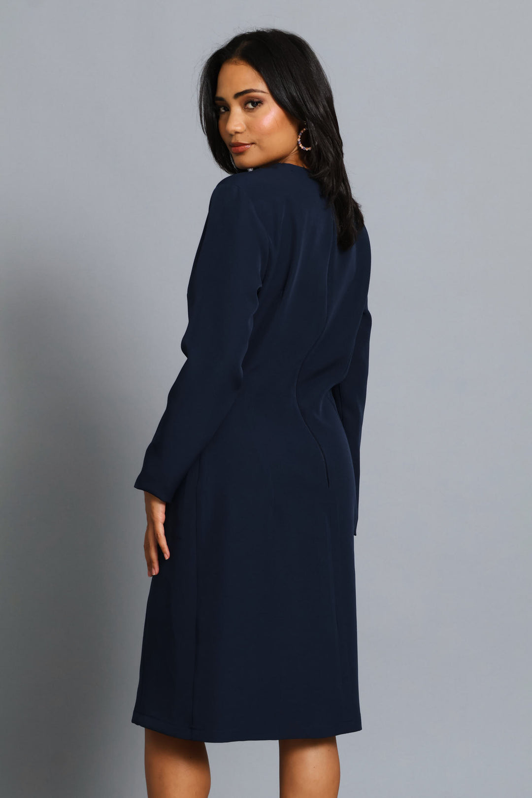 Panel Side Tab Work Pencil Dress - Dark Navy
