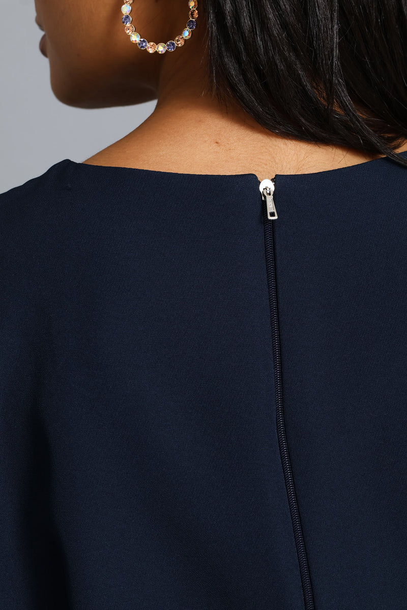 Panel Side Tab Work Pencil Dress - Dark Navy