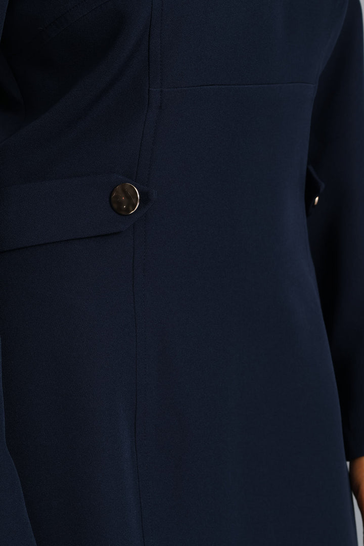 Panel Side Tab Work Pencil Dress - Dark Navy