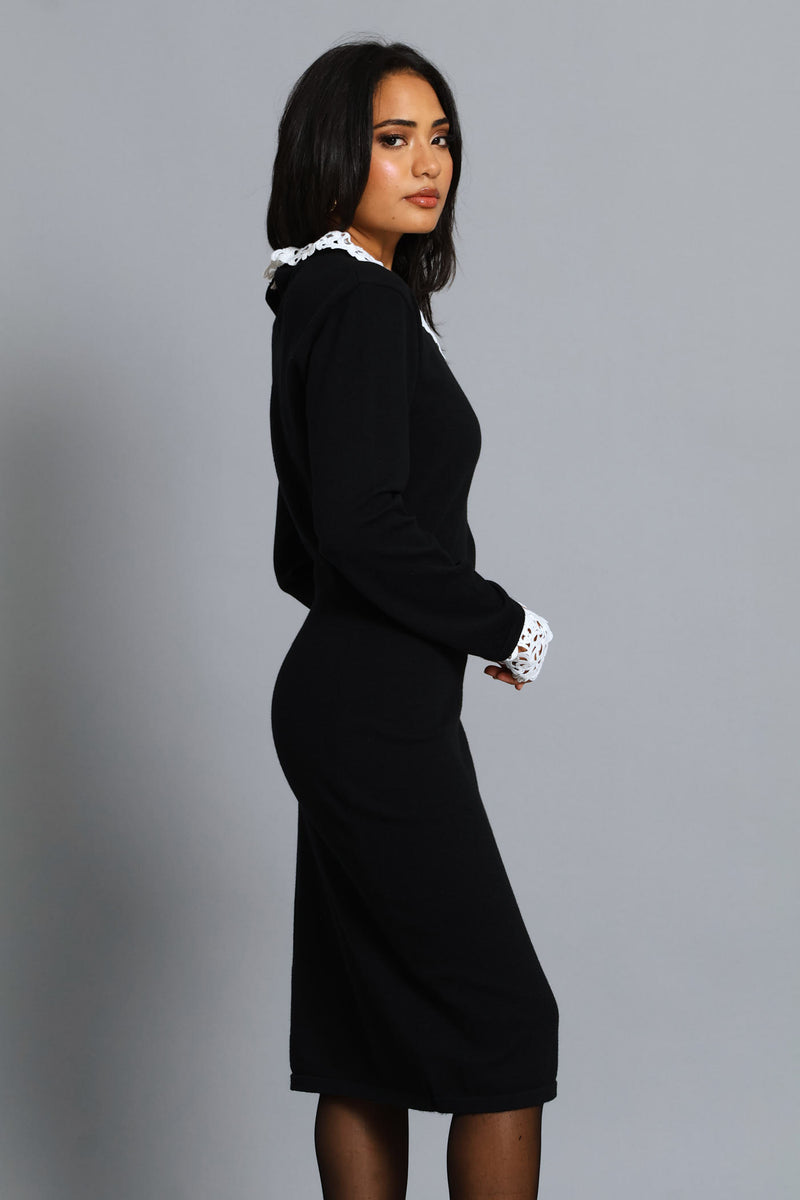 Preppy Knitwear Dress - Black/Cream