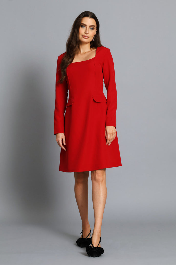 Square Neck Flared Dress - Red