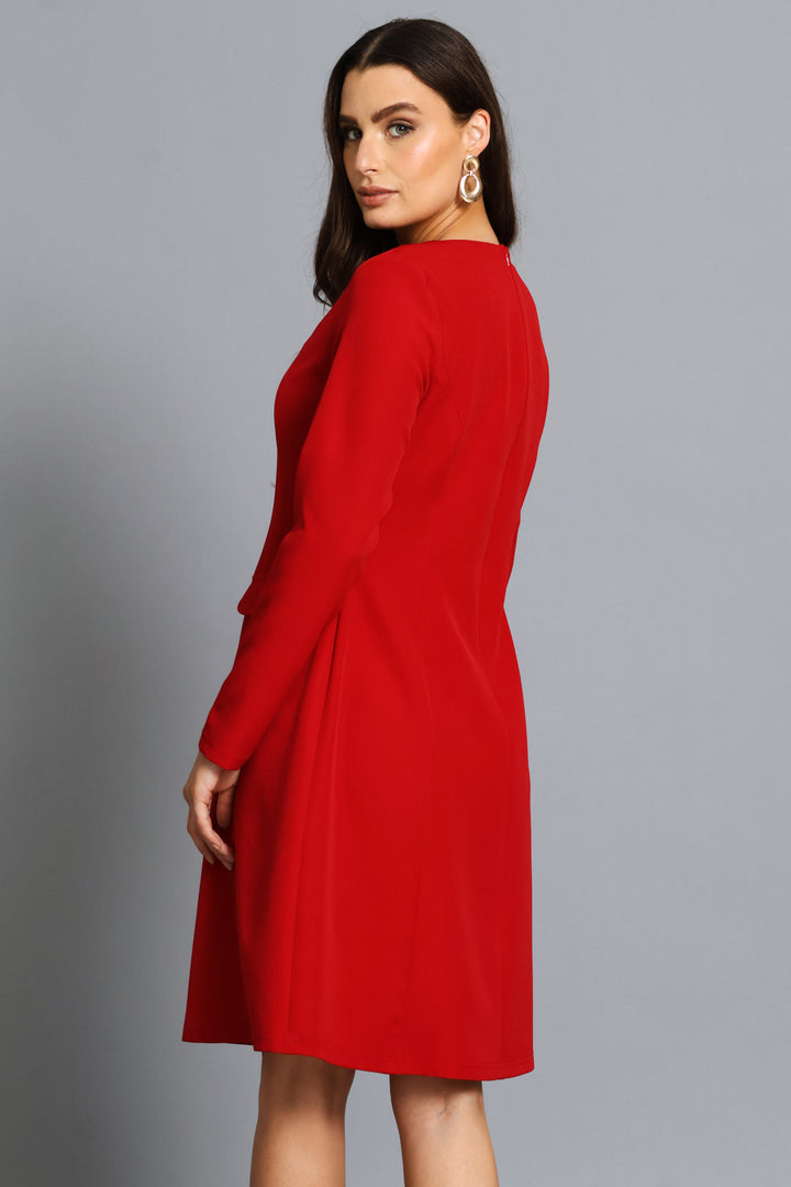 Square Neck Flared Dress - Red
