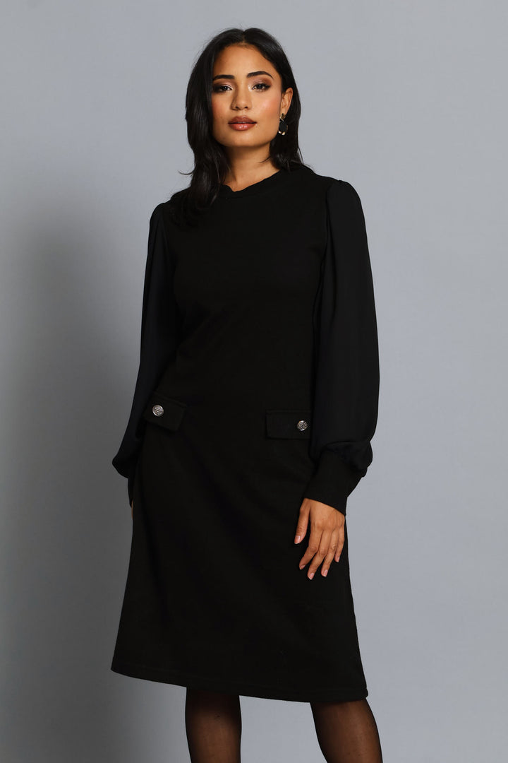 Shift Knitwear Combo Dress - Black