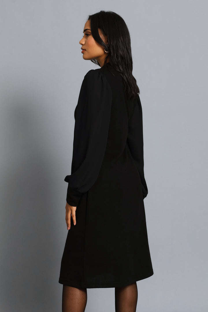 Shift Knitwear Combo Dress - Black