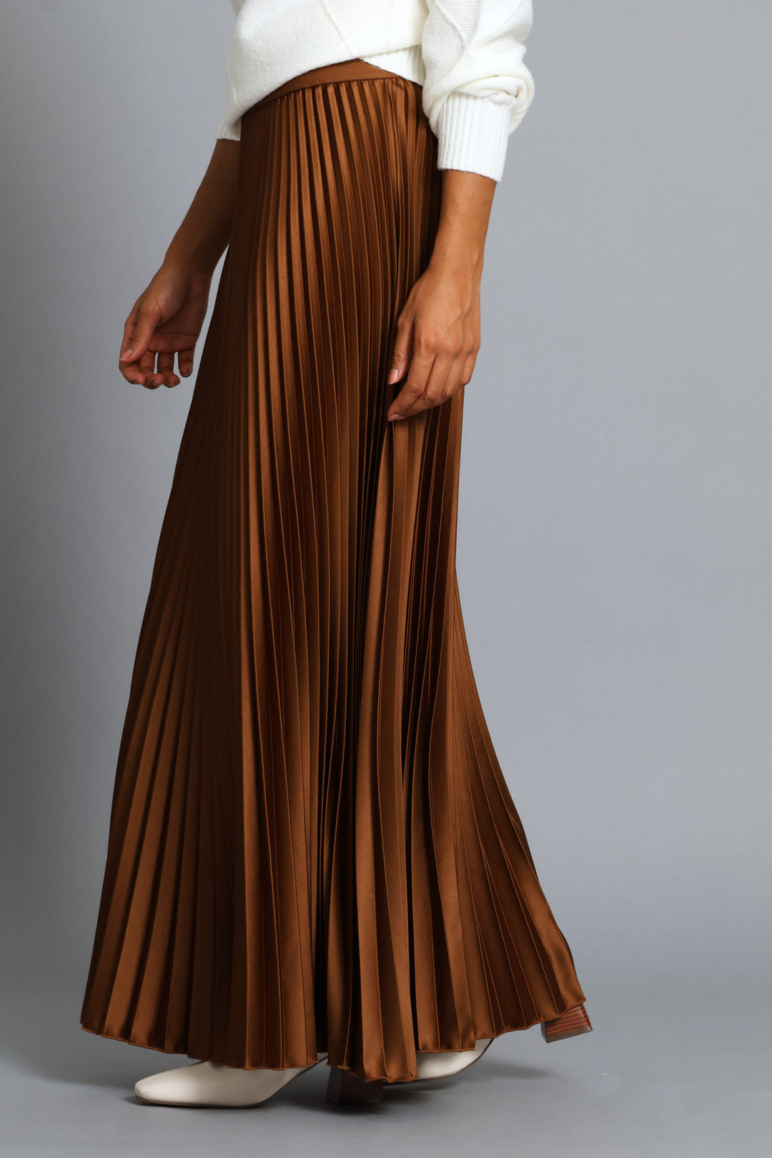 Pleated Satin Maxi Skirt - Bronze