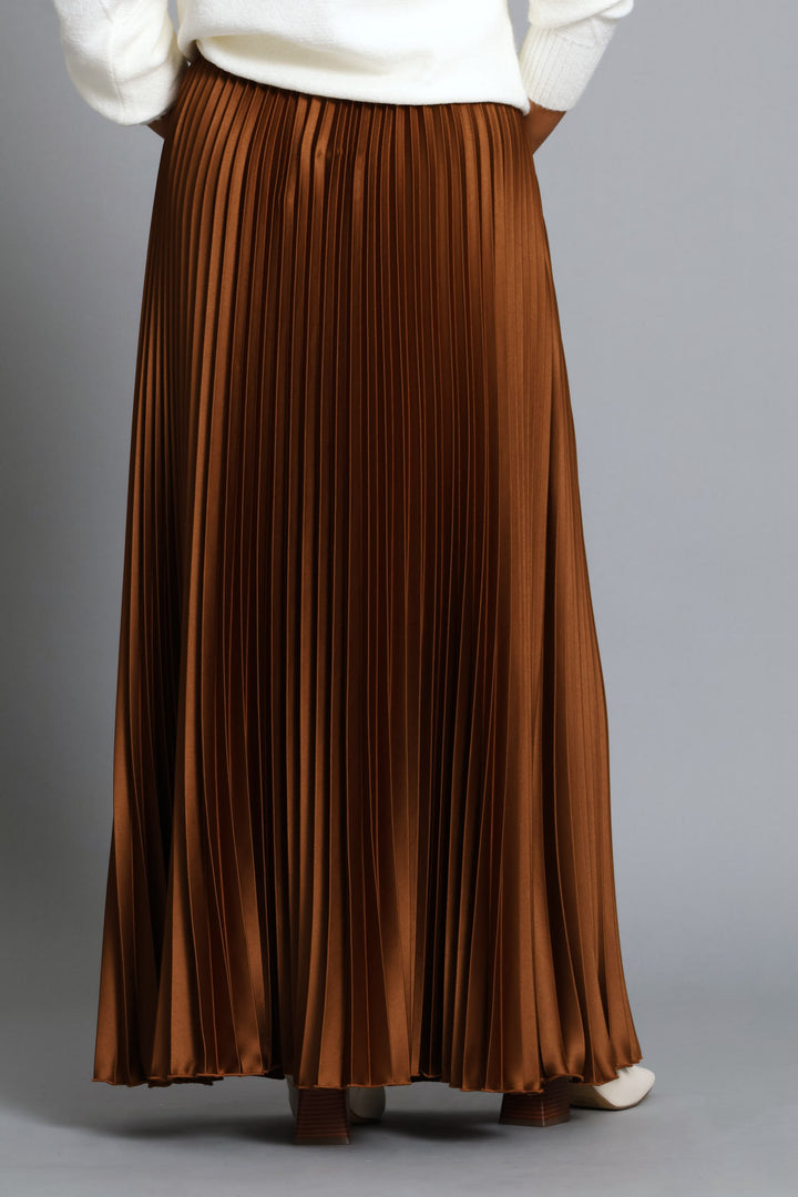 Pleated Satin Maxi Skirt - Bronze