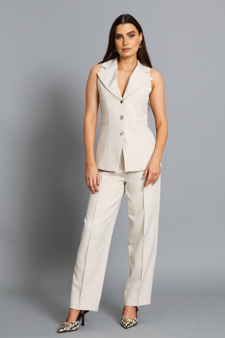 Pin Tuck Tapered Leg Pant - Stone