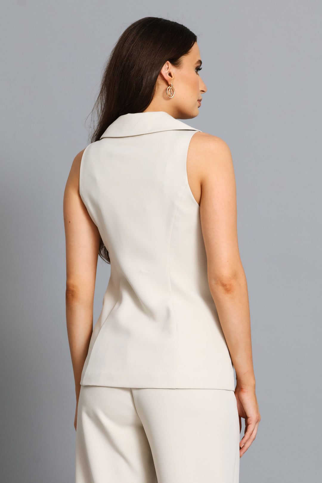 Ruched Panel Long Length Waistcoat - Stone
