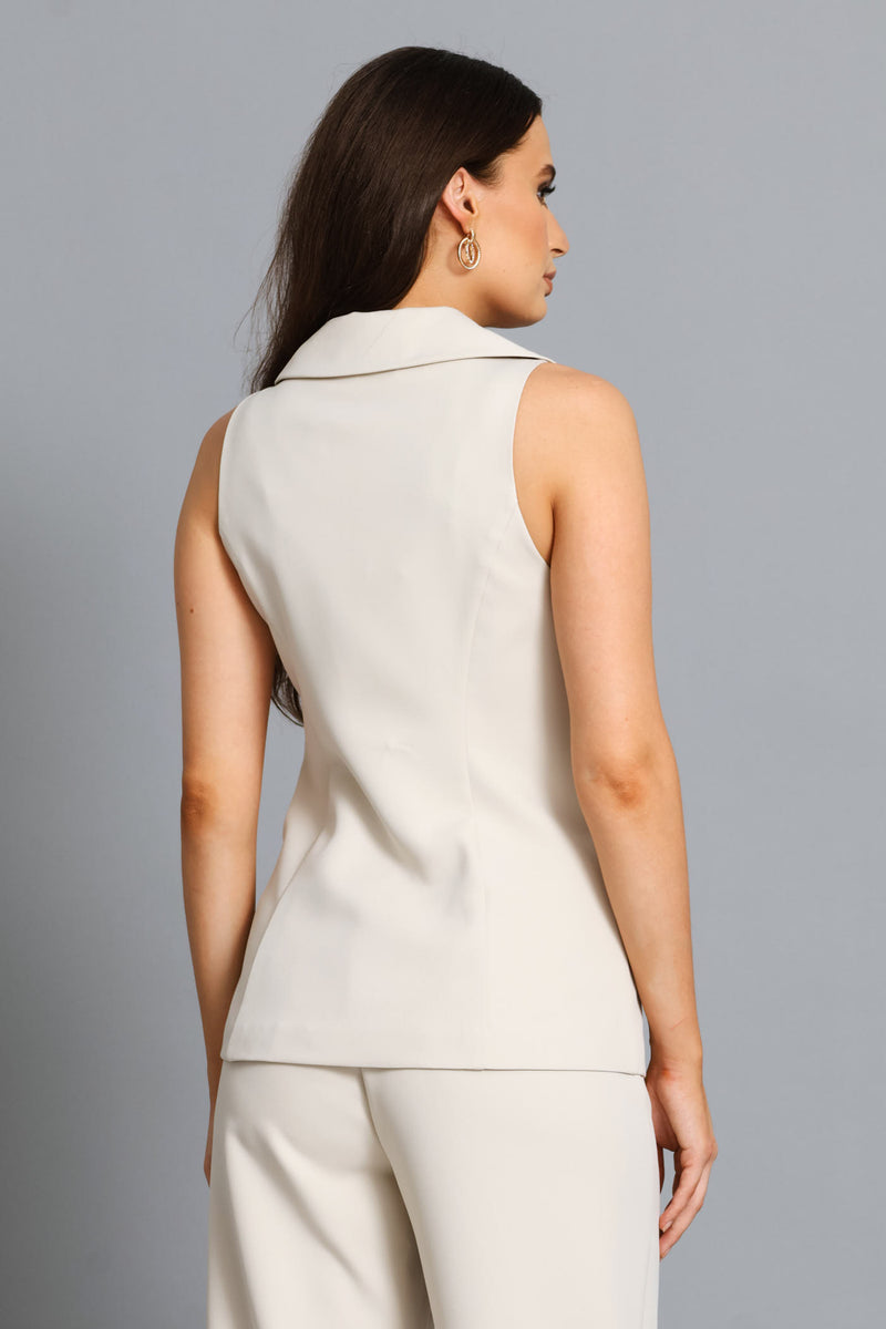 Ruched Panel Long Length Waistcoat - Stone