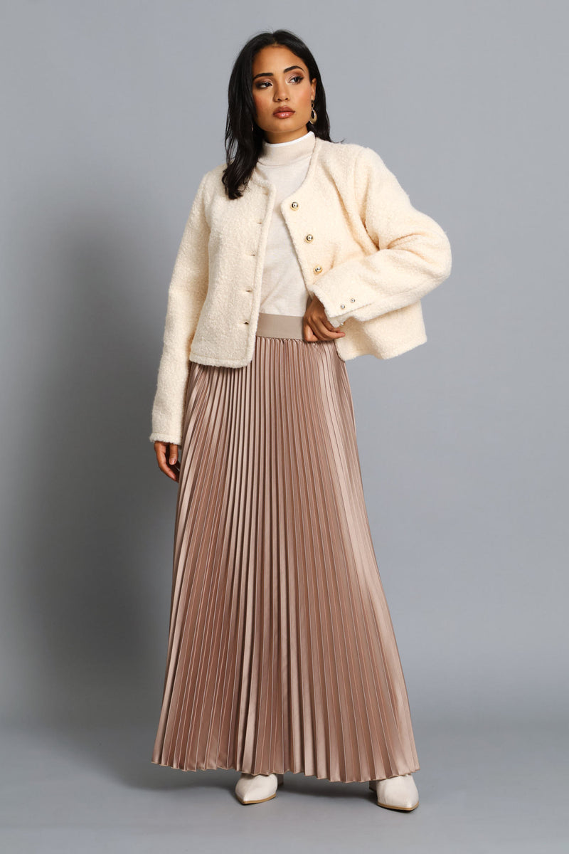 Pleated Satin Maxi Skirt - Whisper White