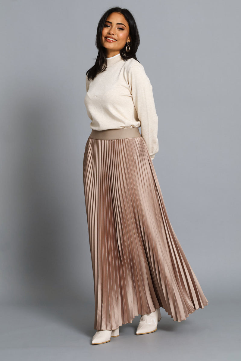 Pleated Satin Maxi Skirt - Whisper White