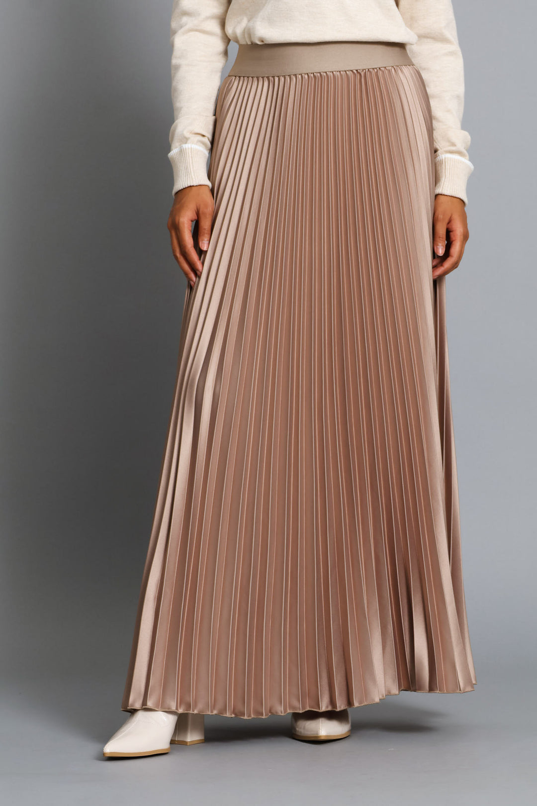 Pleated Satin Maxi Skirt - Whisper White