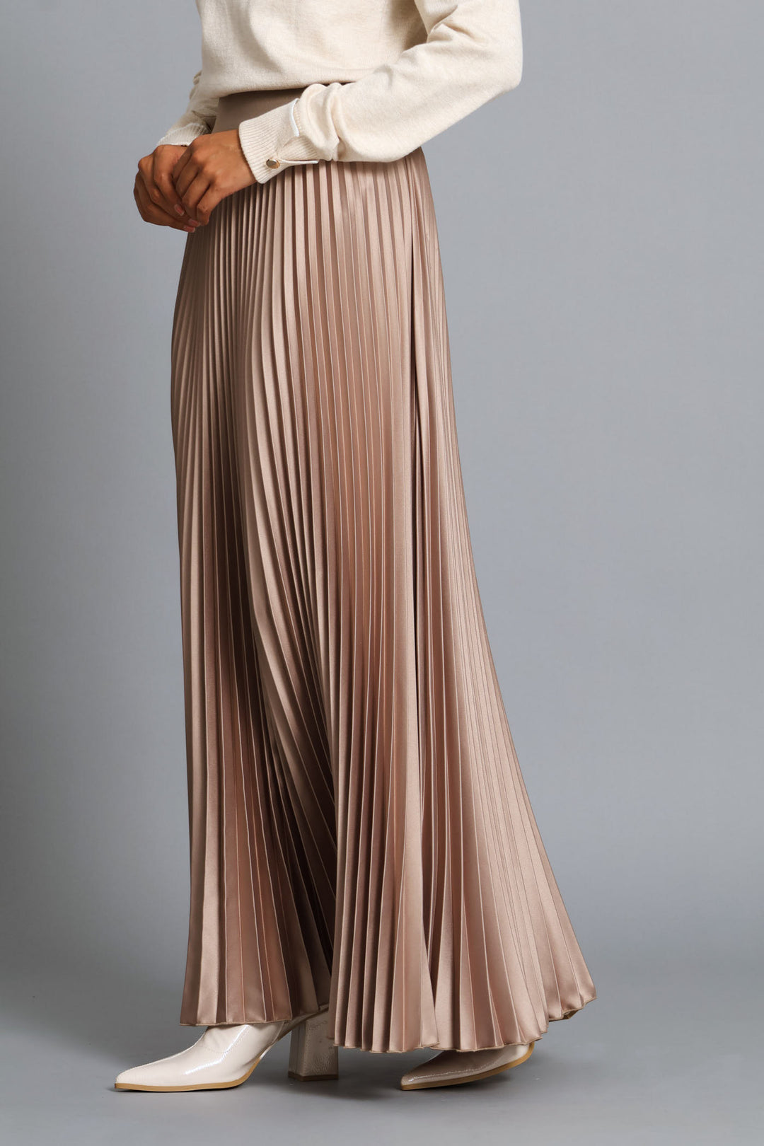 Pleated Satin Maxi Skirt - Whisper White